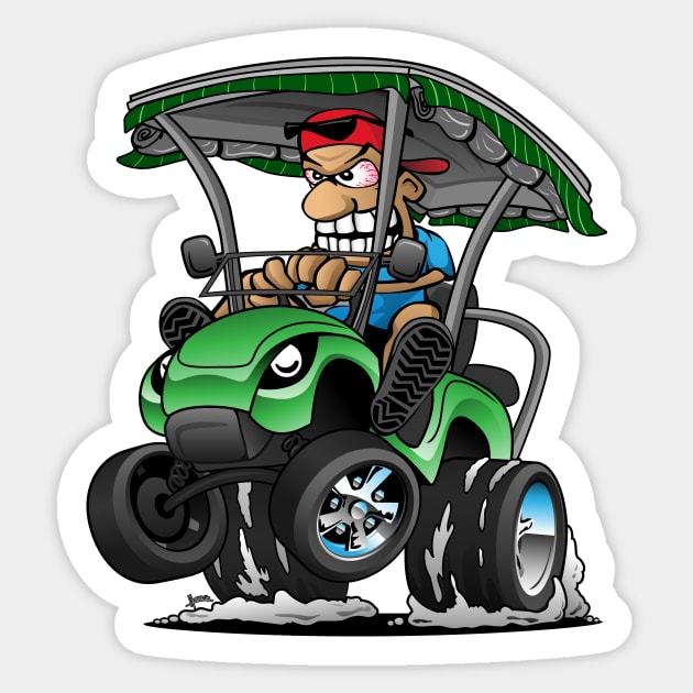 Funny Golf Cart Hotrod Golf Car Popping a Wheelie Cartoon Sticker by hobrath